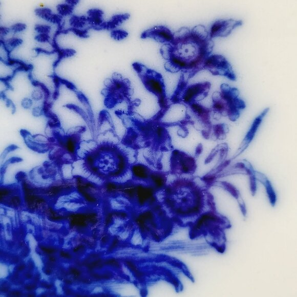 Stunning Antique Davenport Amoy Flow Blue 13" Platter Asian Design, c.1840s - Picture 4 of 15